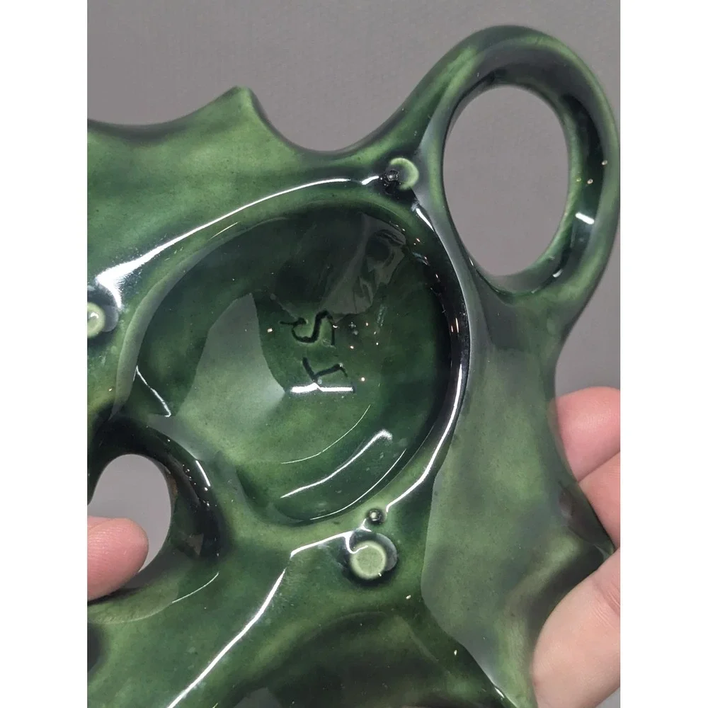 VTG Ceramic Holly Leaf Christmas Candle Holders Set of 2 Green Red Berry Signed